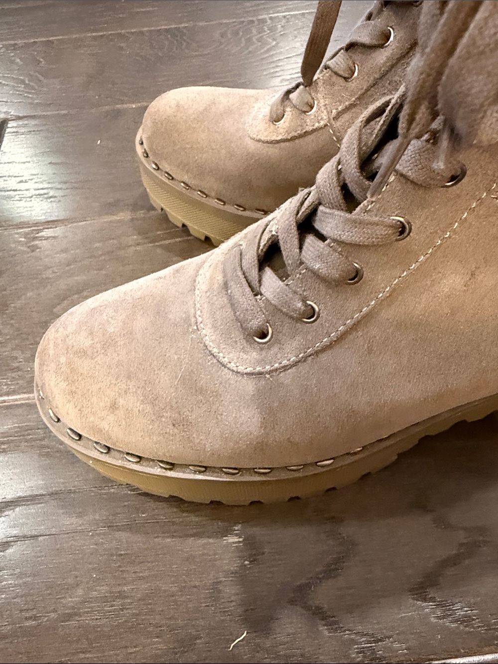 Vince Camuto Taupe Suede Lace-Up Platform Combat Boots - Picture 7 of 10